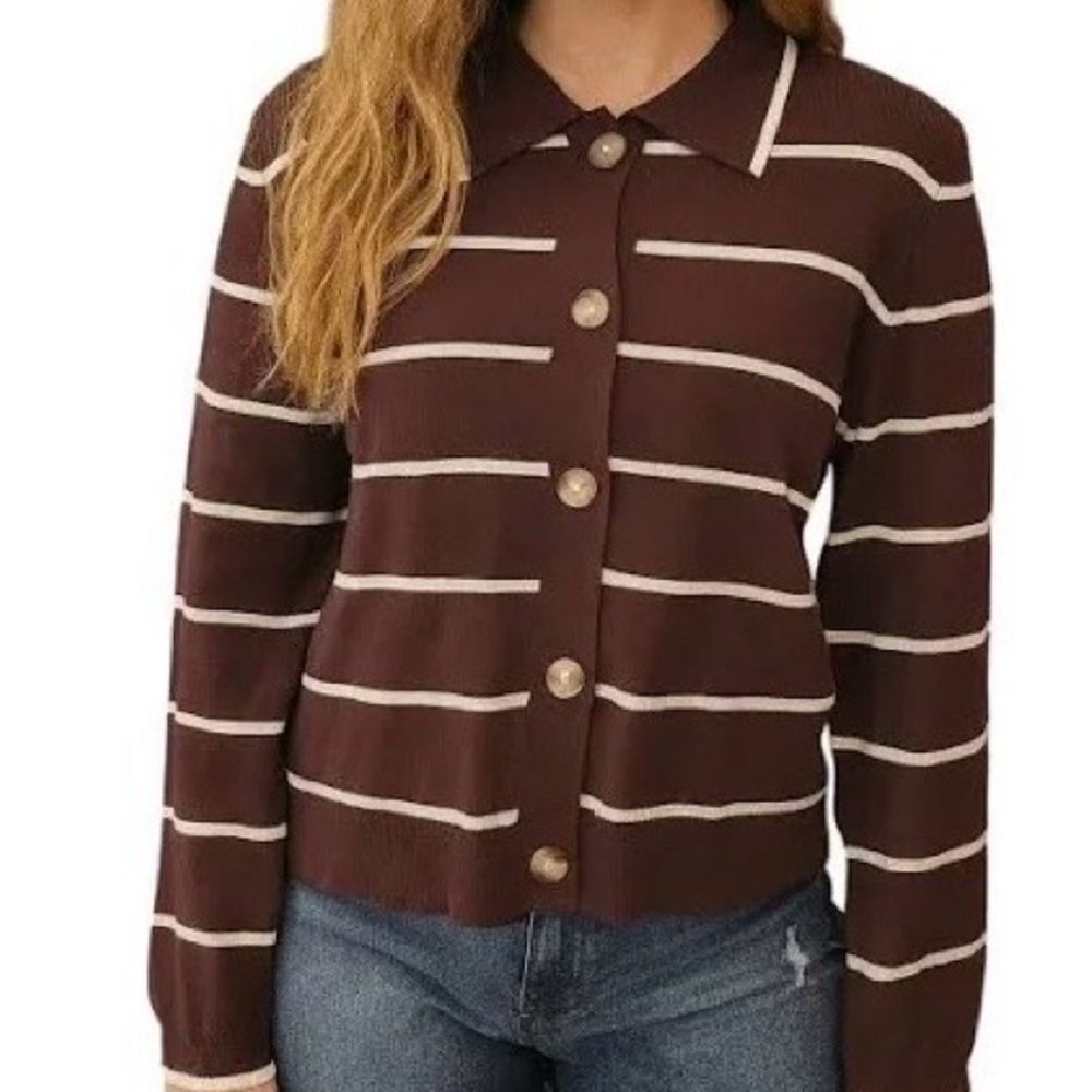 Emerson Lane Elegant Brown Striped Women's Cardigan
